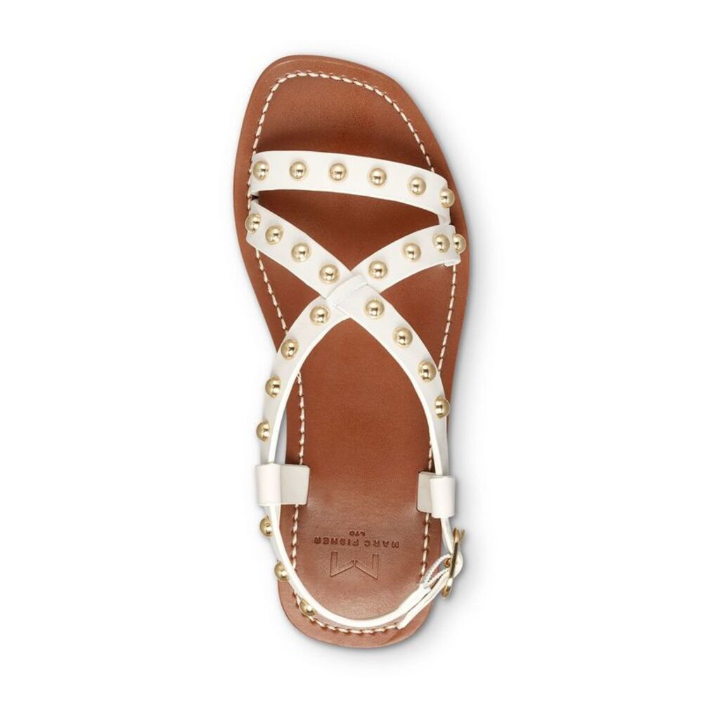 MARC FISHER Womens Ivory Fianna Square Block Heel Leather Slingback Sandal 7 M